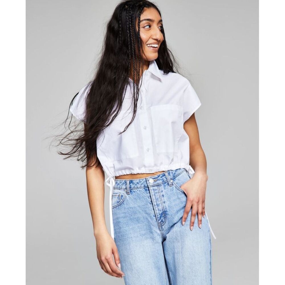 And Now This Now This Womens Striped Button Front Cotton Top